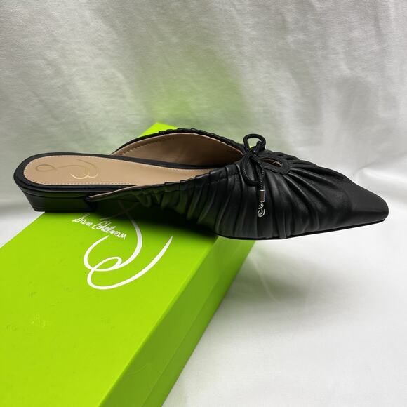 Sam Edelman Julia Black Leather Ruched Pointed Toe Bow Detail Mules Size 9.5 - Picture 3 of 10